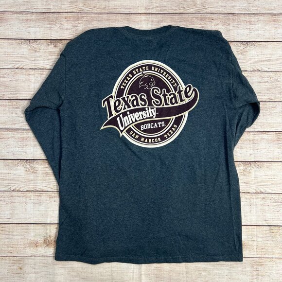 Texas State University Bobcats College Long Sleeve T-Shirt Medium Gray Gildan - Picture 3 of 8